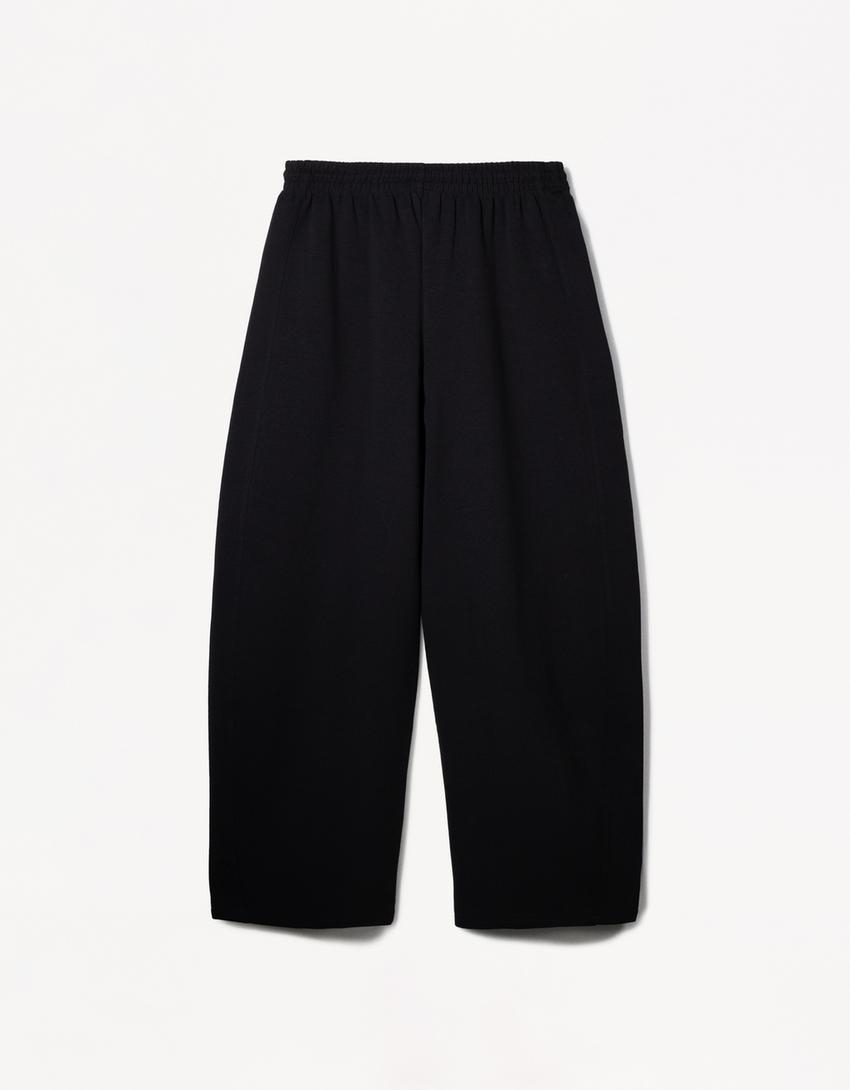 Pamuklu barrel fit pantolon-Siyah-5