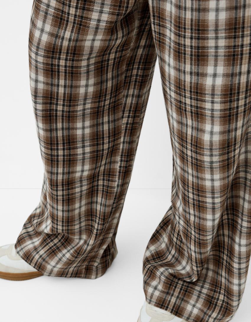 Calças direitas aos quadrados-Marrom-5