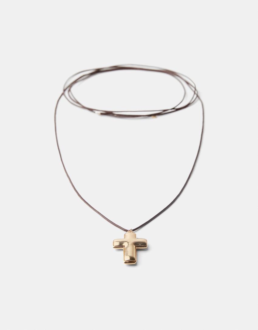 Sembol uçlu ip choker kolye-Altın-2