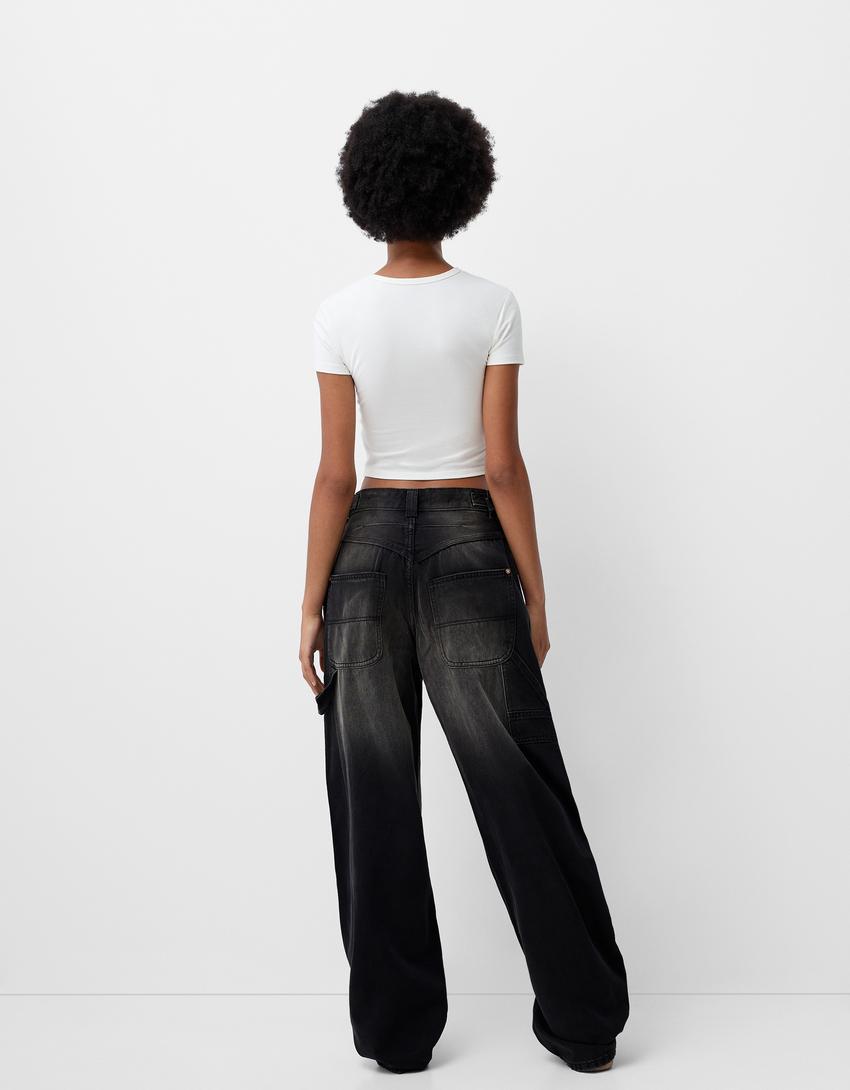 Adjustable balloon fit carpenter jeans-Brown