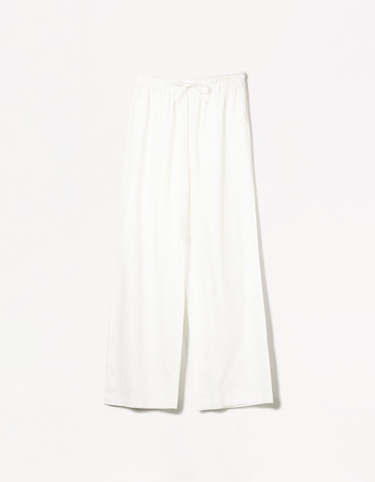 Beli lastikli keten pantolon