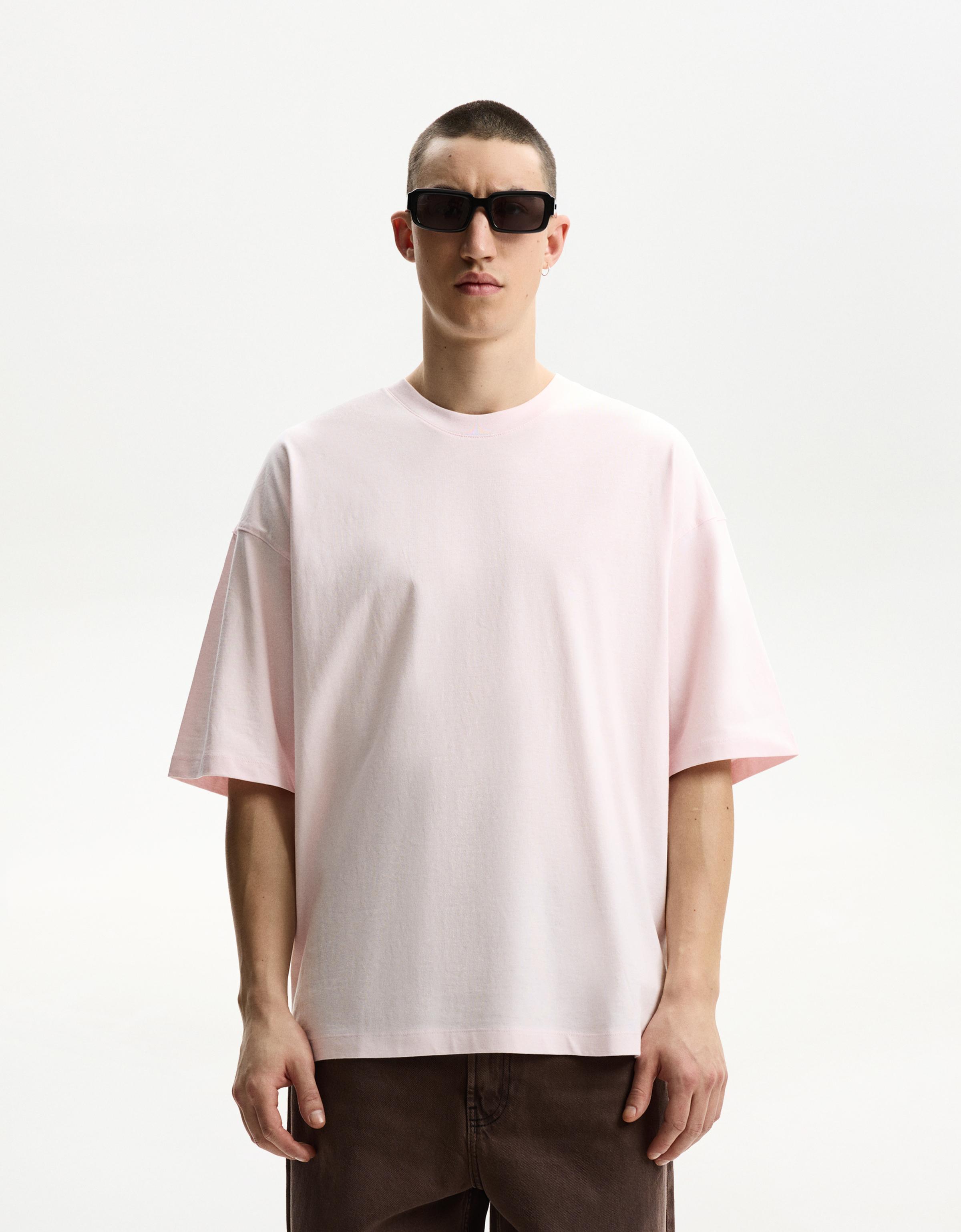 Bershka Kurzärmeliges Oversize-Shirt Herren L Rosa