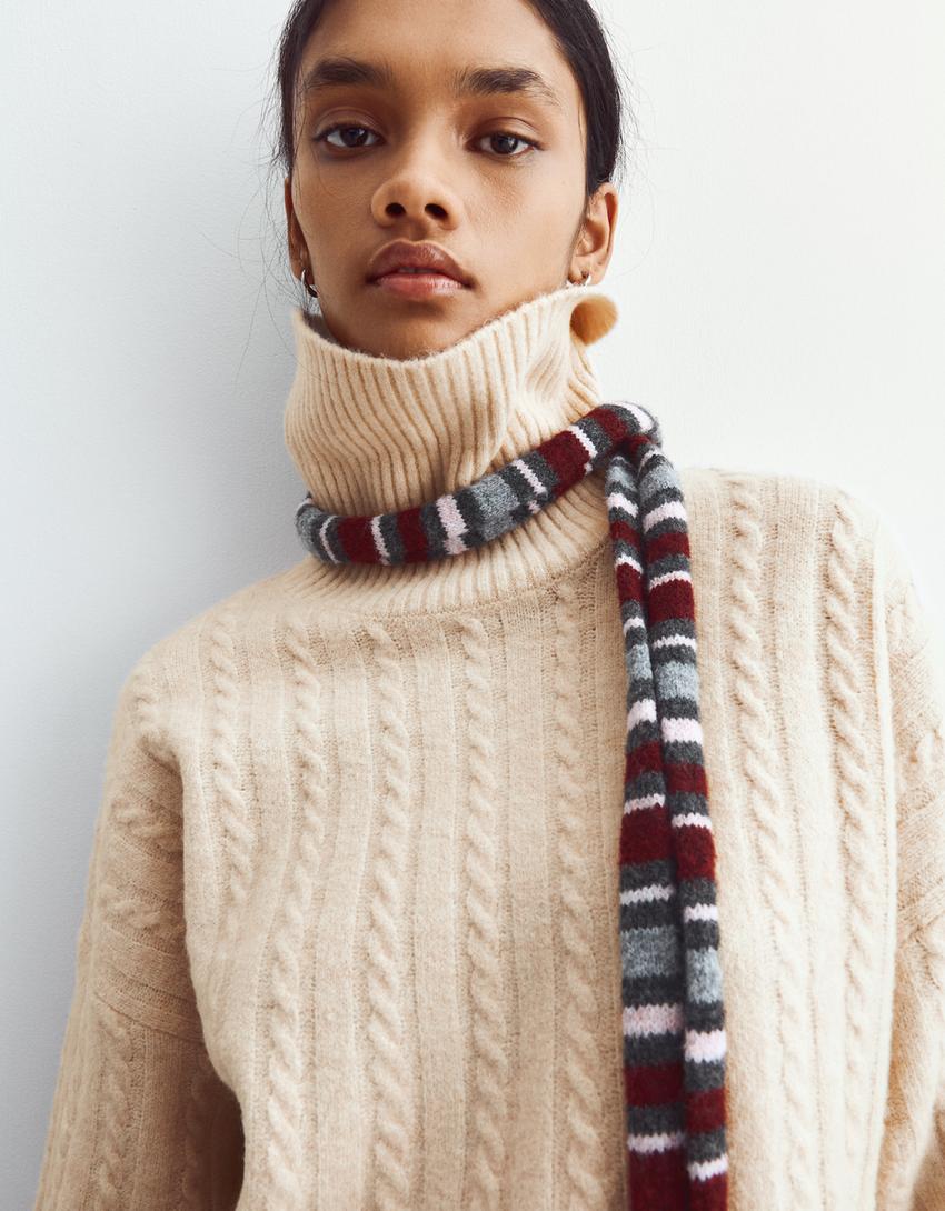 Jersey cuello alto trenzado-Arena