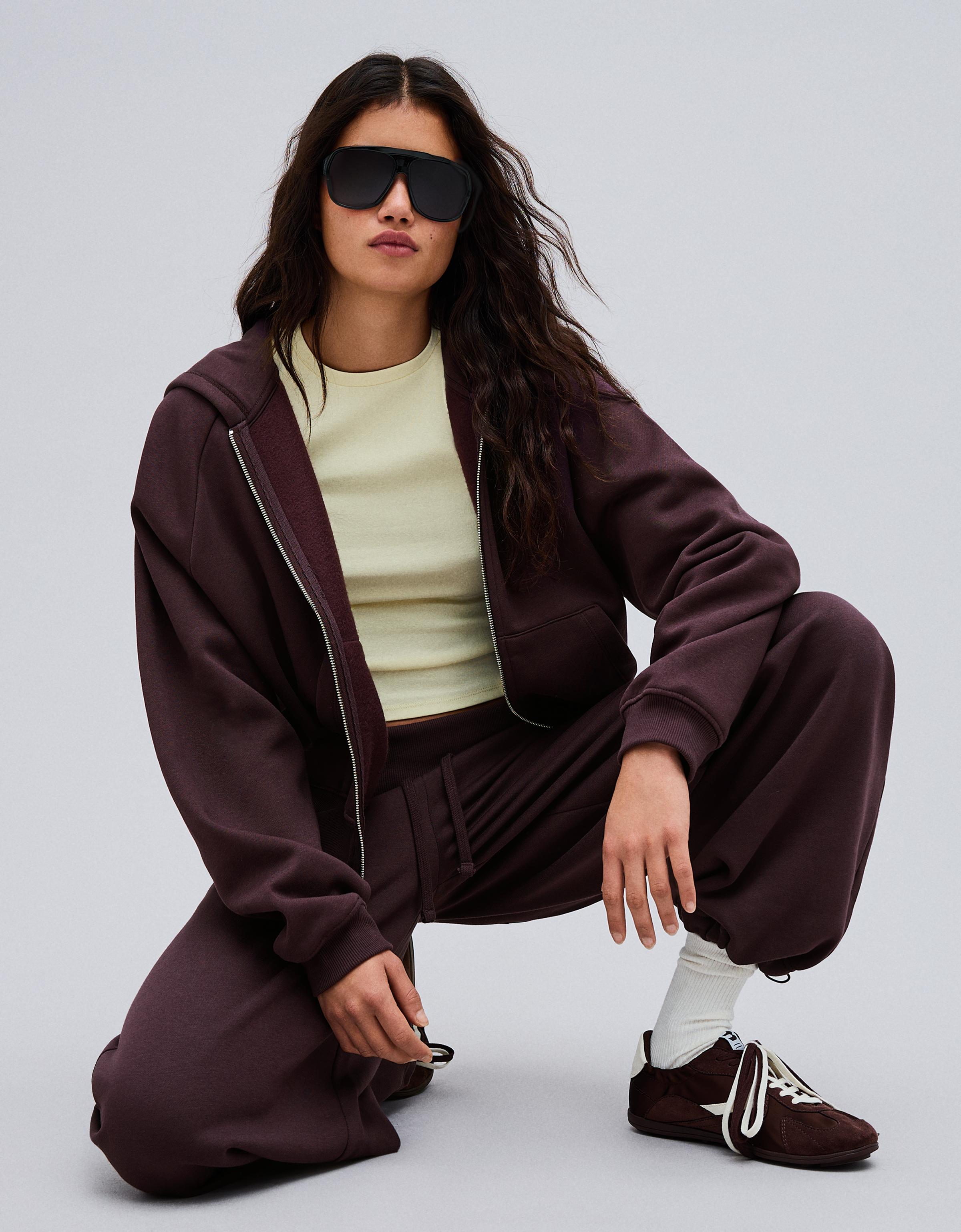 Zip-up plush hooded jacket — Violet