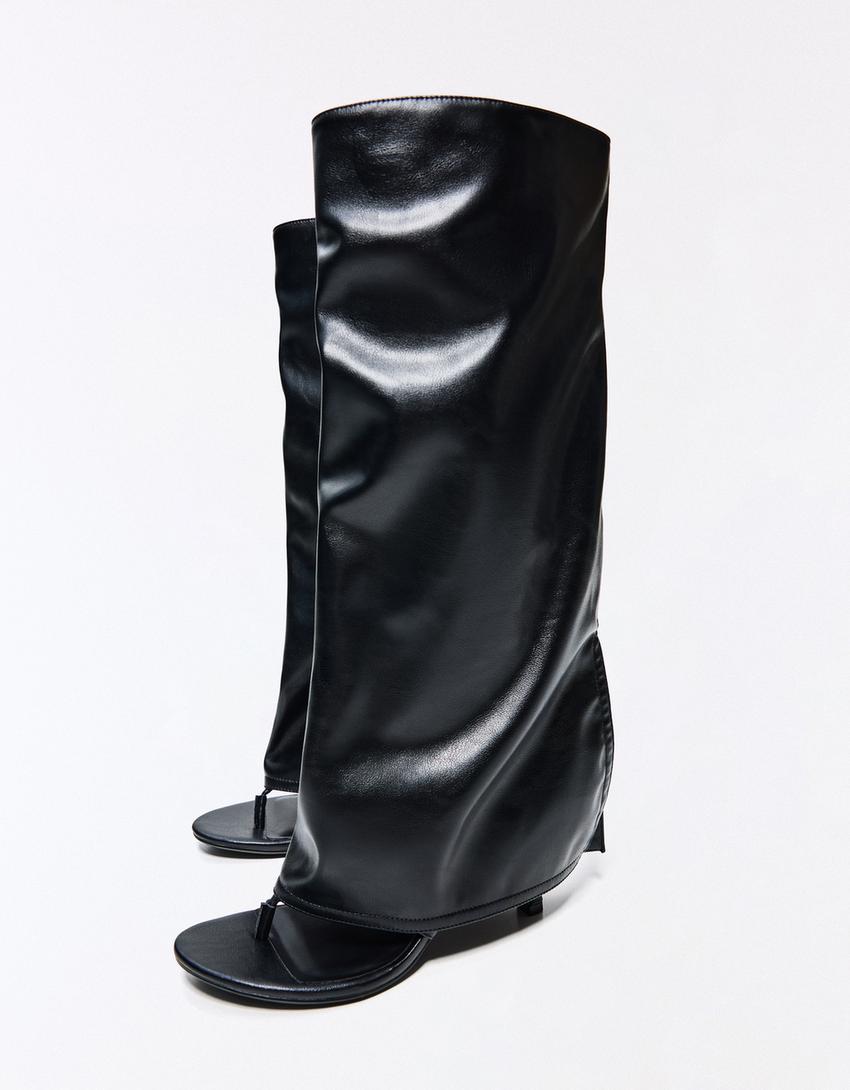 Sandalia tacón thong pantalón-Negro