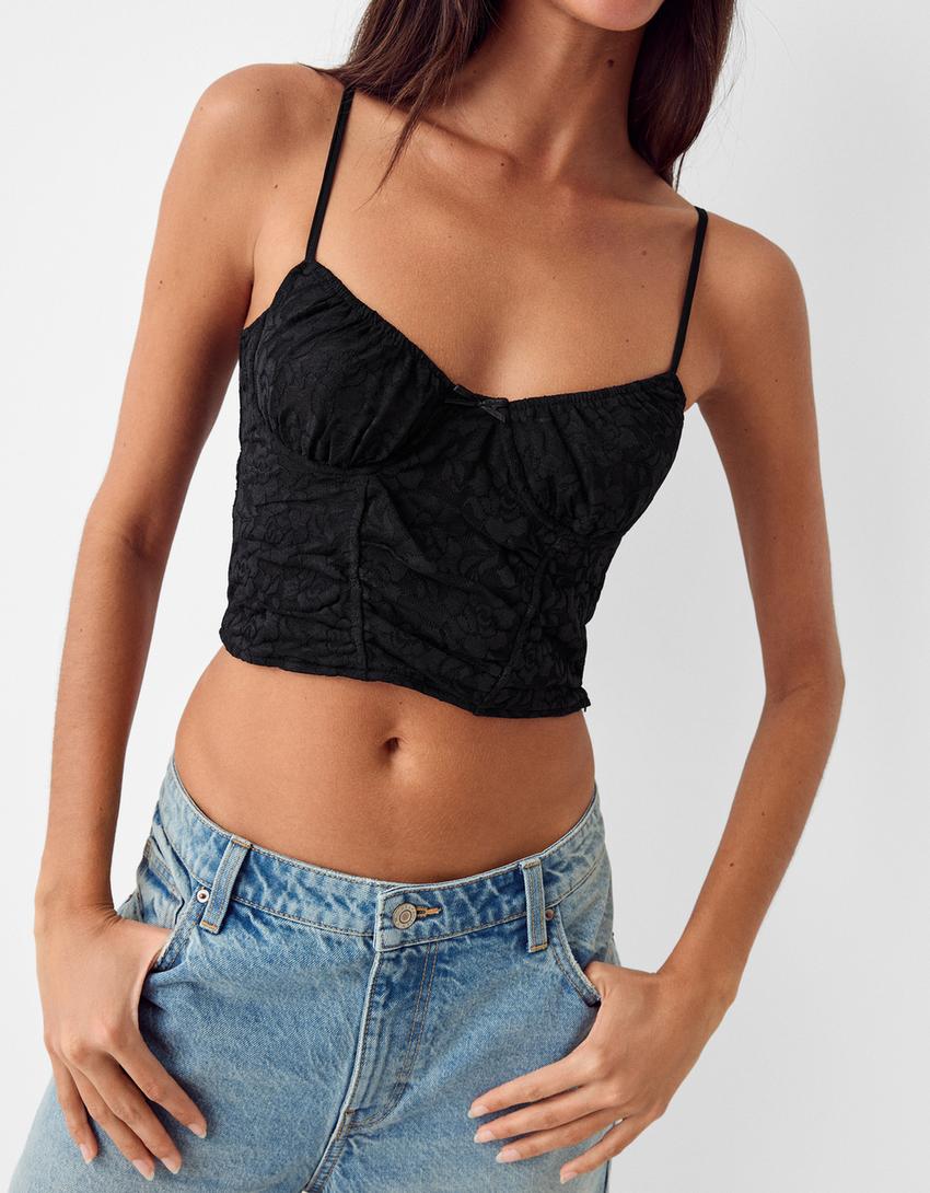 توب من دانتيل شريطي بحمالات-أسود-5