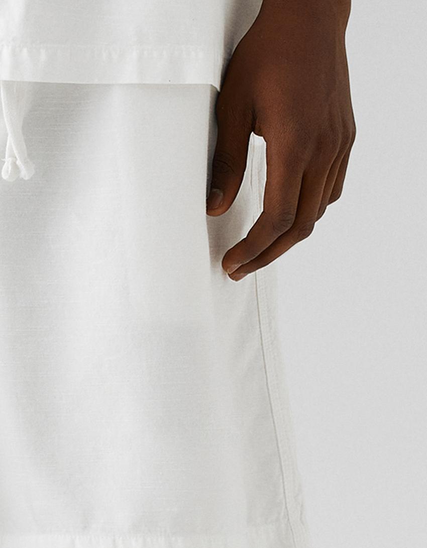 Rustic wide-leg Bermuda shorts-Off white-5