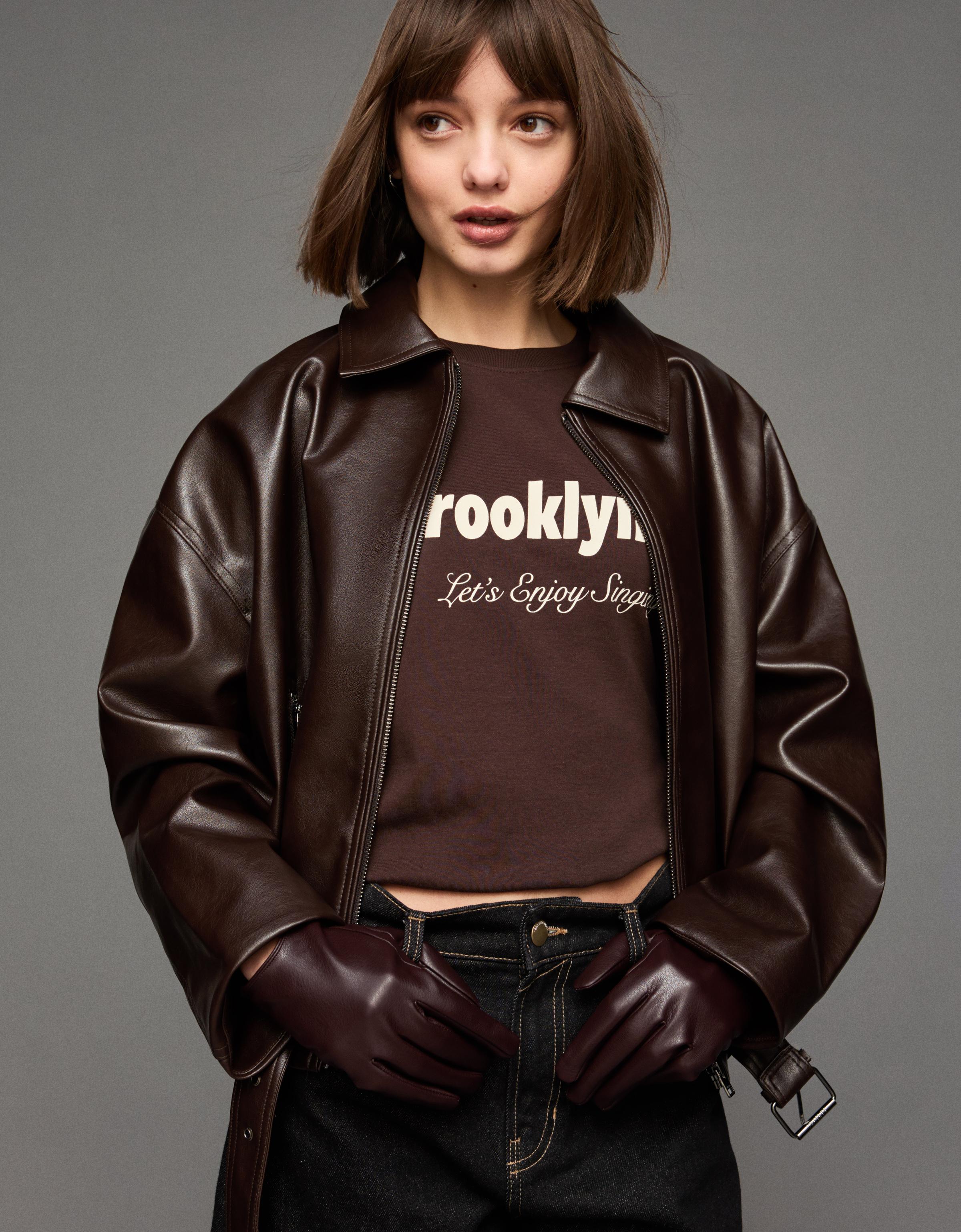 Bershka Handschuhe Aus Kunstleder Damen Braun