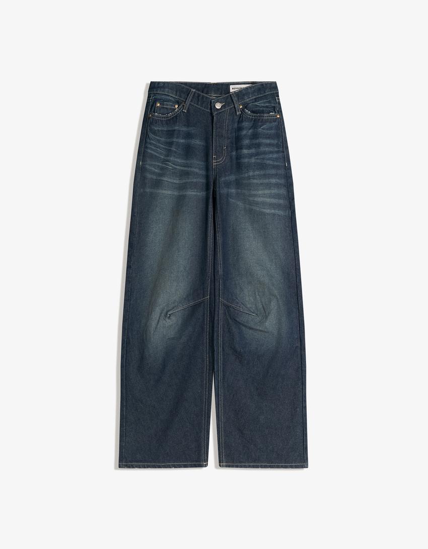 Jeans ample taille basse-Bleu lavé