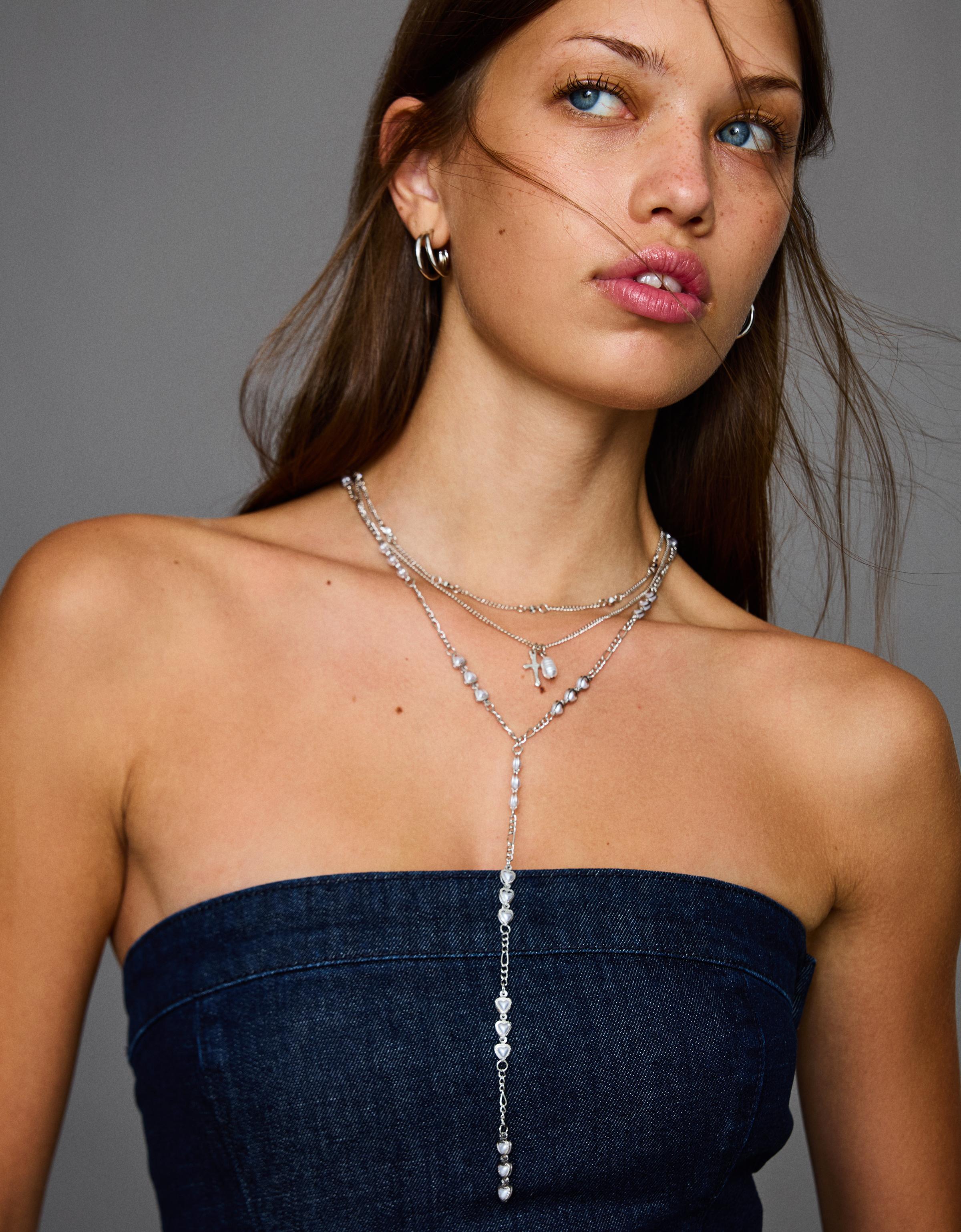 Bershka 3er-Pack Halsketten Damen Silber