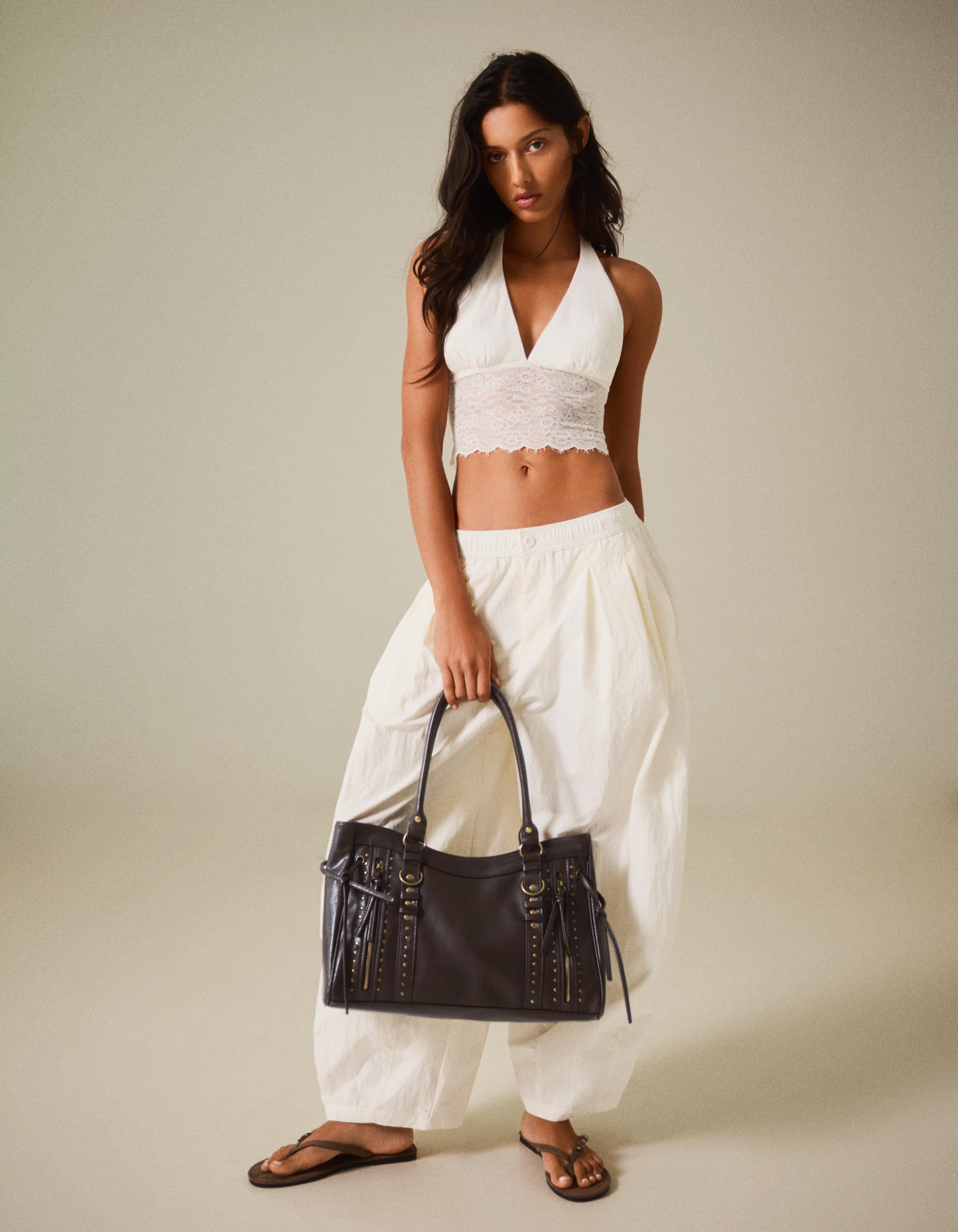 Zip and stud bag — Brown