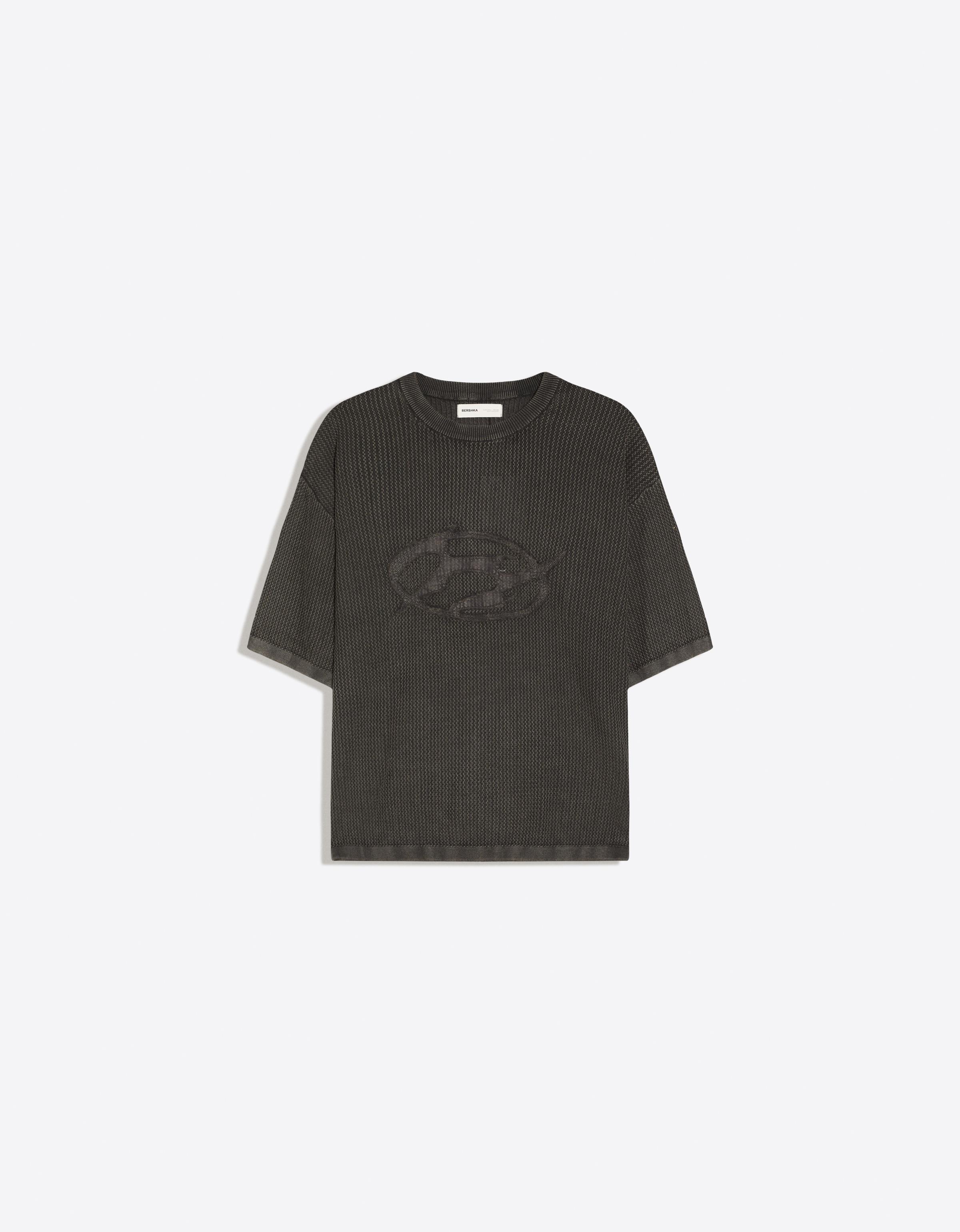Short sleeve washed-effect T-shirt with patches — Grey