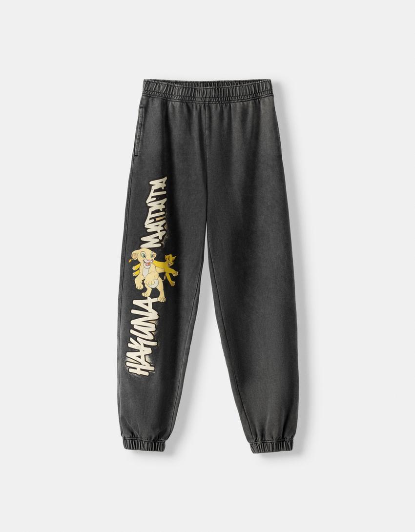 بنطال رياضي ناعم بطبعة ليون كينج-رمادي-4