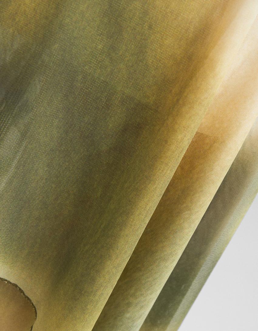 Asymmetric tie-dye print bandeau midi dress-Green-5