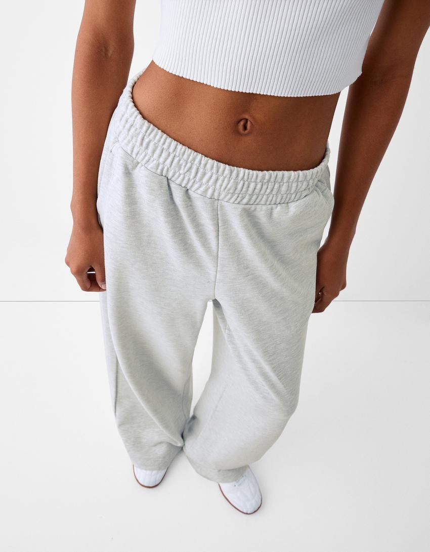 Wide leg plush trousers-Grey-3