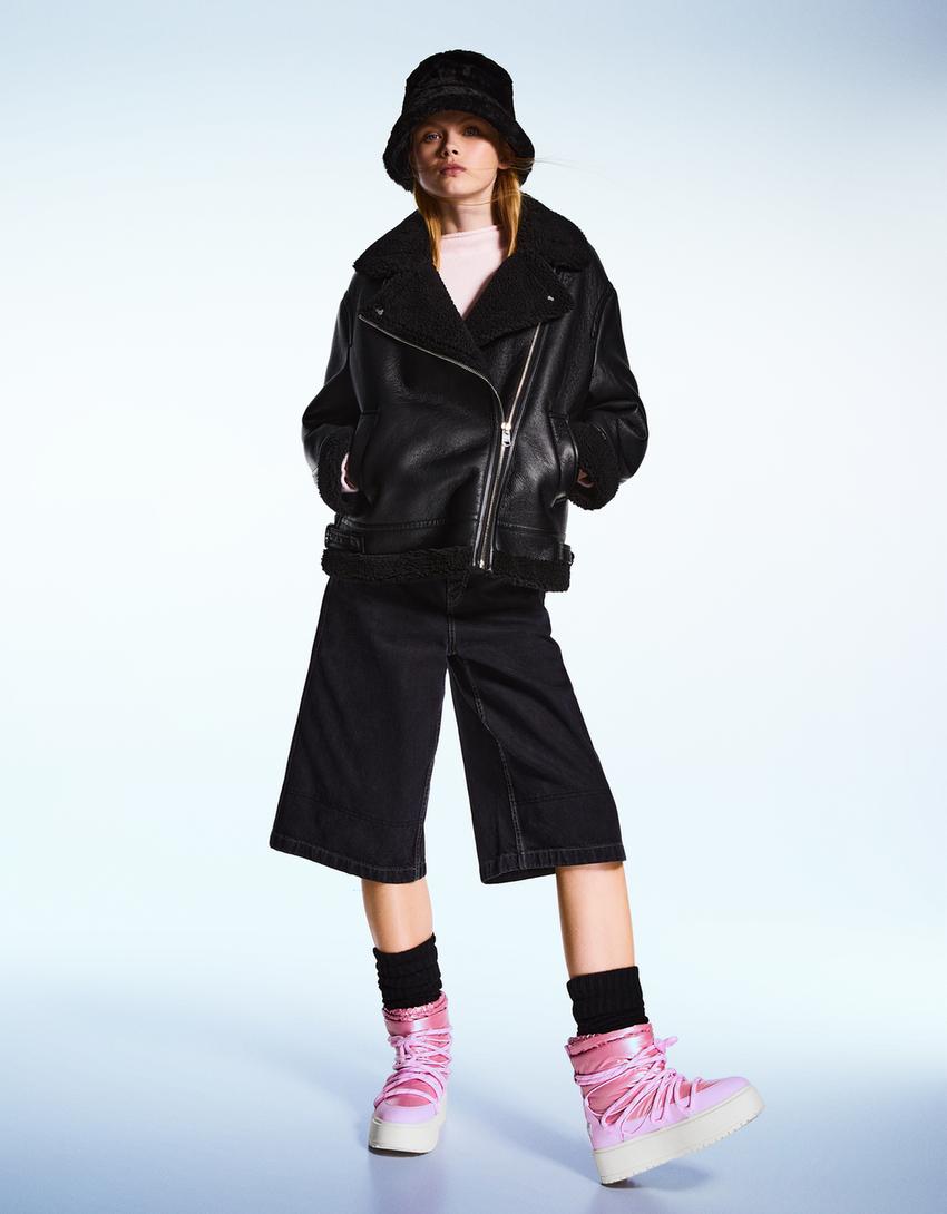 Bottines plateforme matelassées lacées-Rose-1