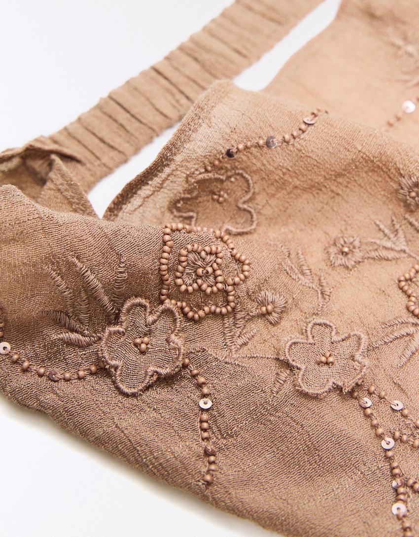 Bandana pelo bordados-Marrom