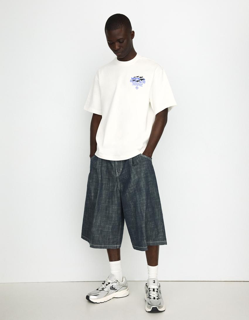 T-shirt manches courtes imprimé-Blanc