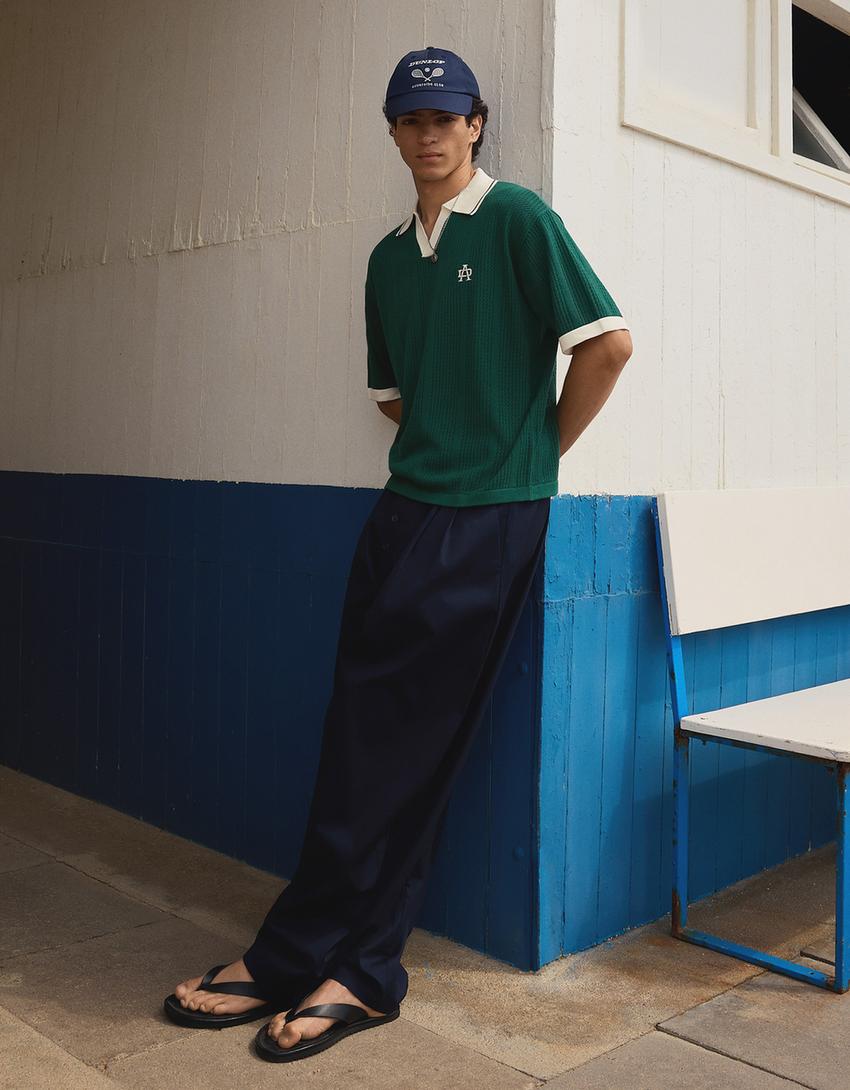 Printed short sleeve polo shirt-Green