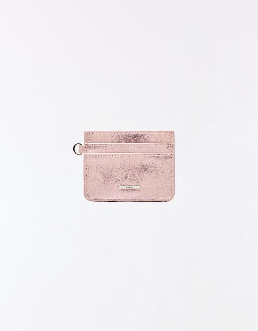 Mini leather effect card holder-Grey