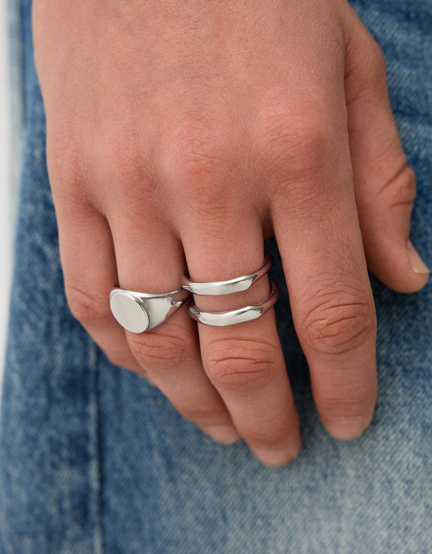 Beydodo Anillos De Hombre Acero Inoxidable,Cuadrado Con Esmalte Negra Anillo Boda Hombre Plata Anillos Talla 54(17.2