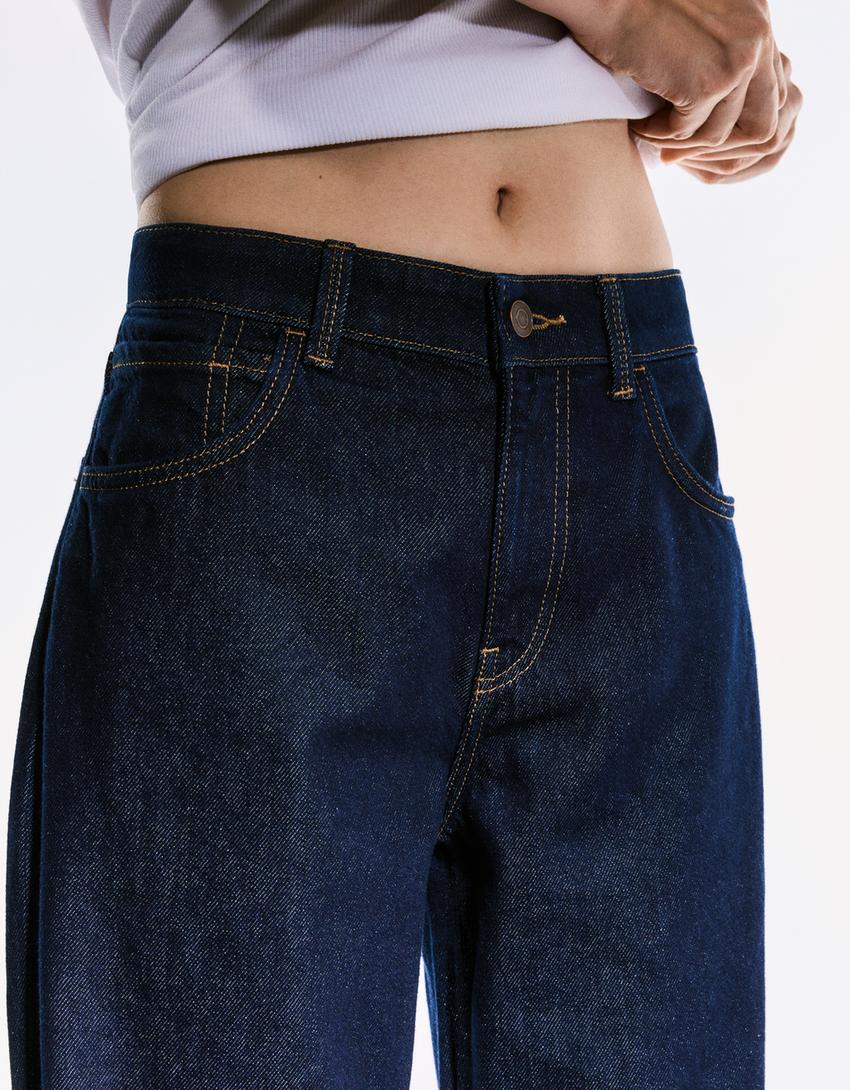 Blugi wide leg straight-Albastru-1