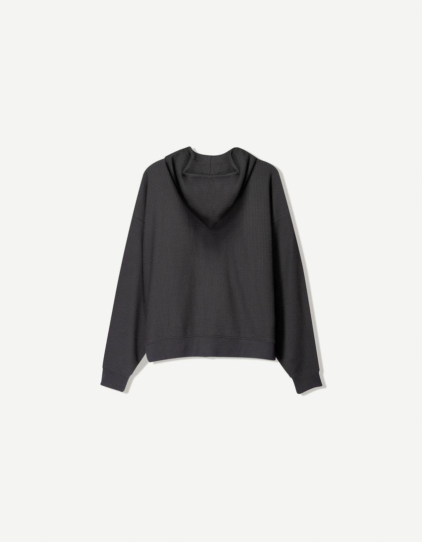Sudadera cremallera boxy cropped capucha-Gris-5