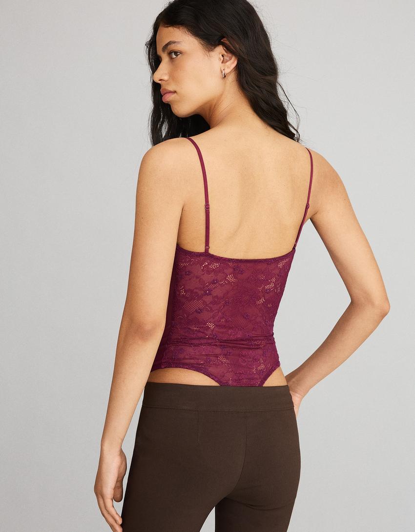Lace strappy bodysuit-Burgundy