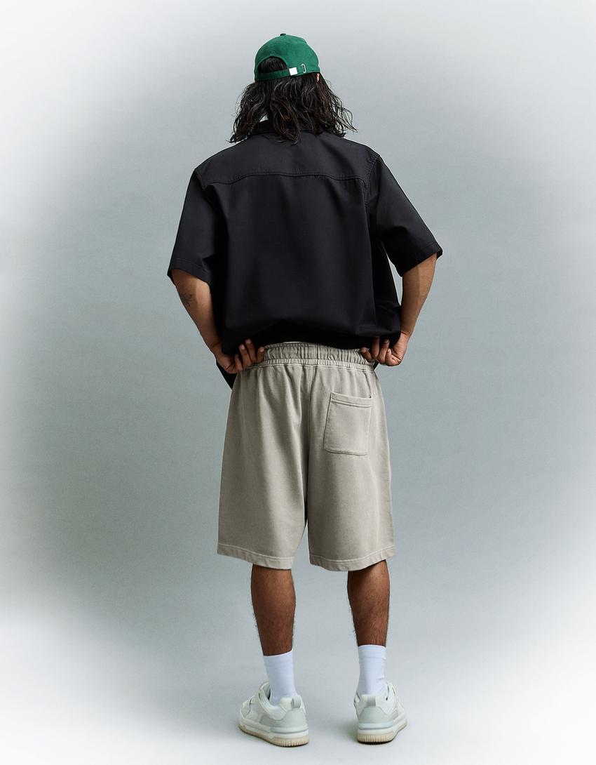 Printed boxy fit Bermuda shorts-Grey