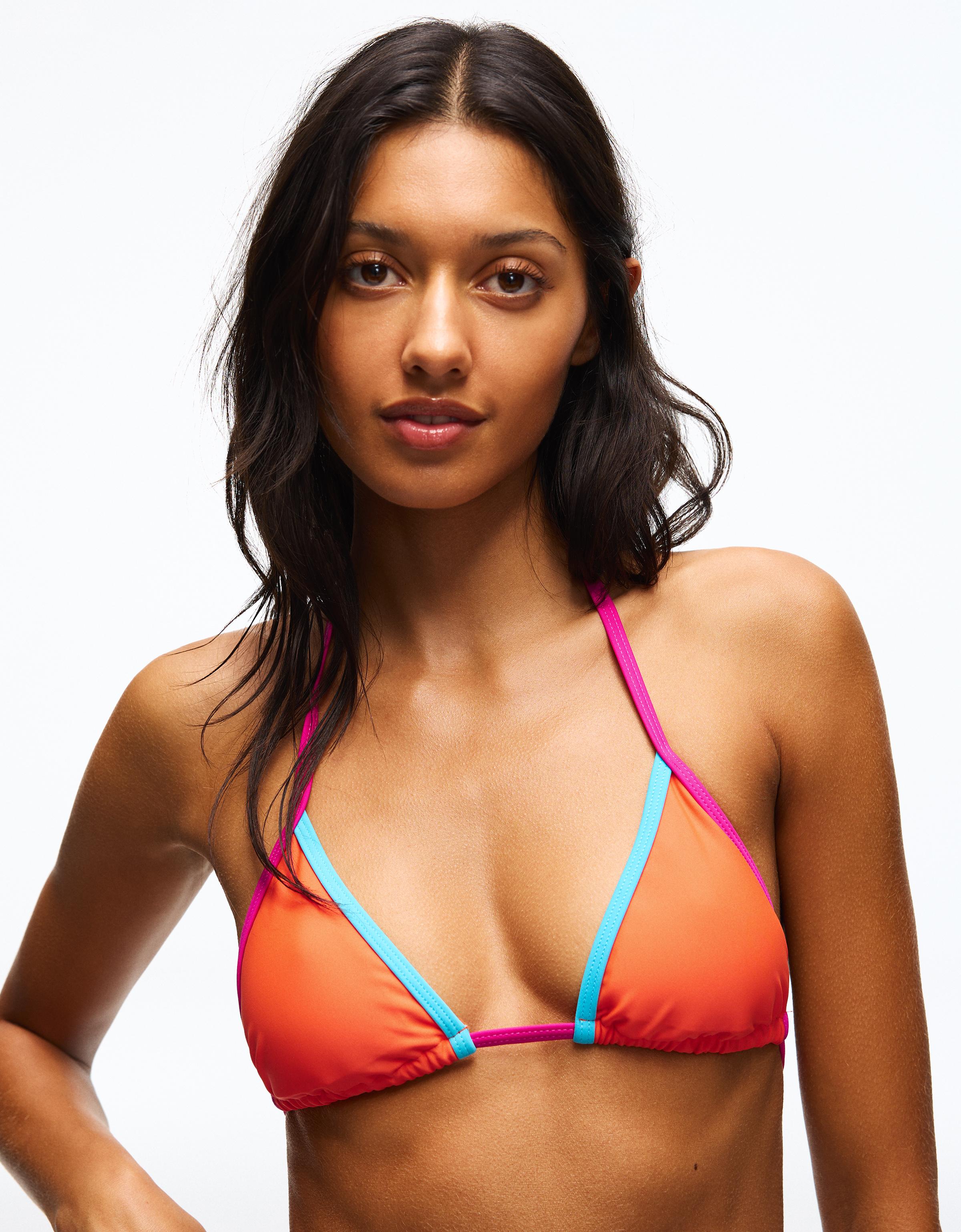 Contrast triangle bikini top — Orange