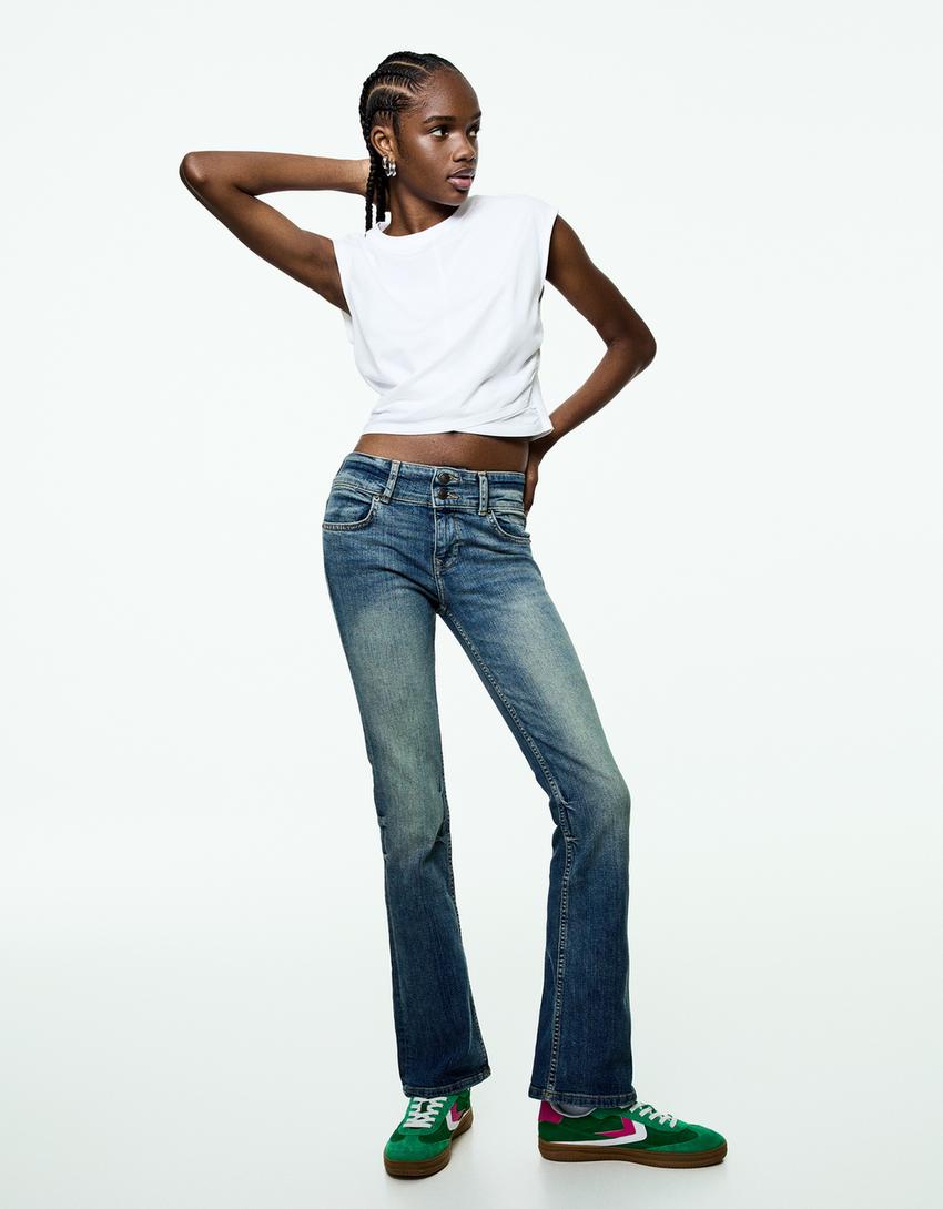 Low waist bootcut jeans-Gewassen blauw-2