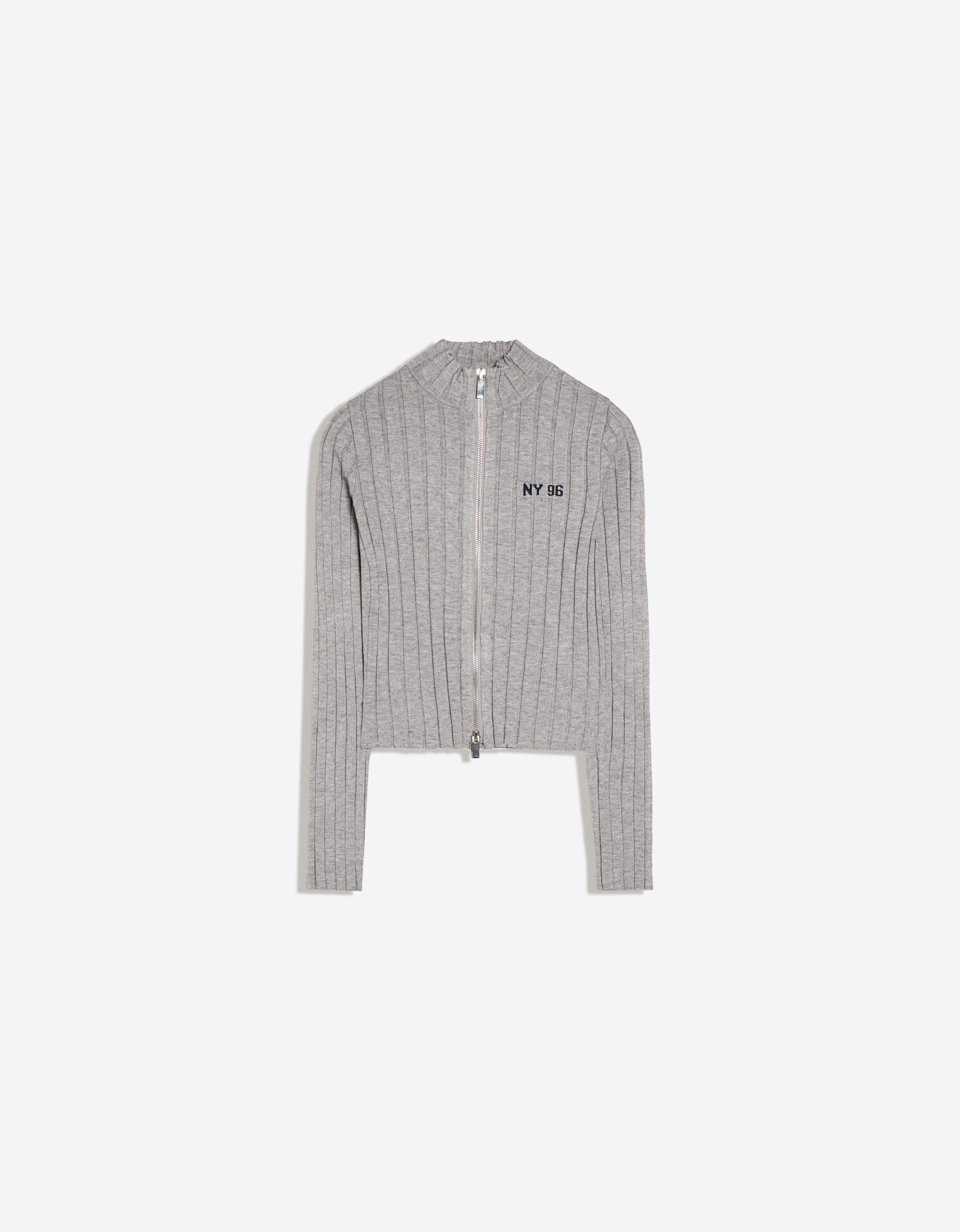 Ribbed zip-up cardigan — Grey