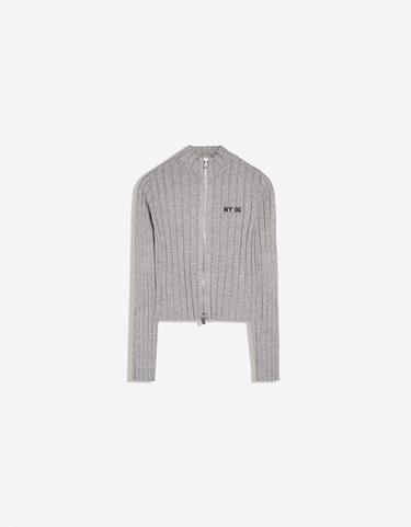 Ribbed zip-up cardigan — Grey 5