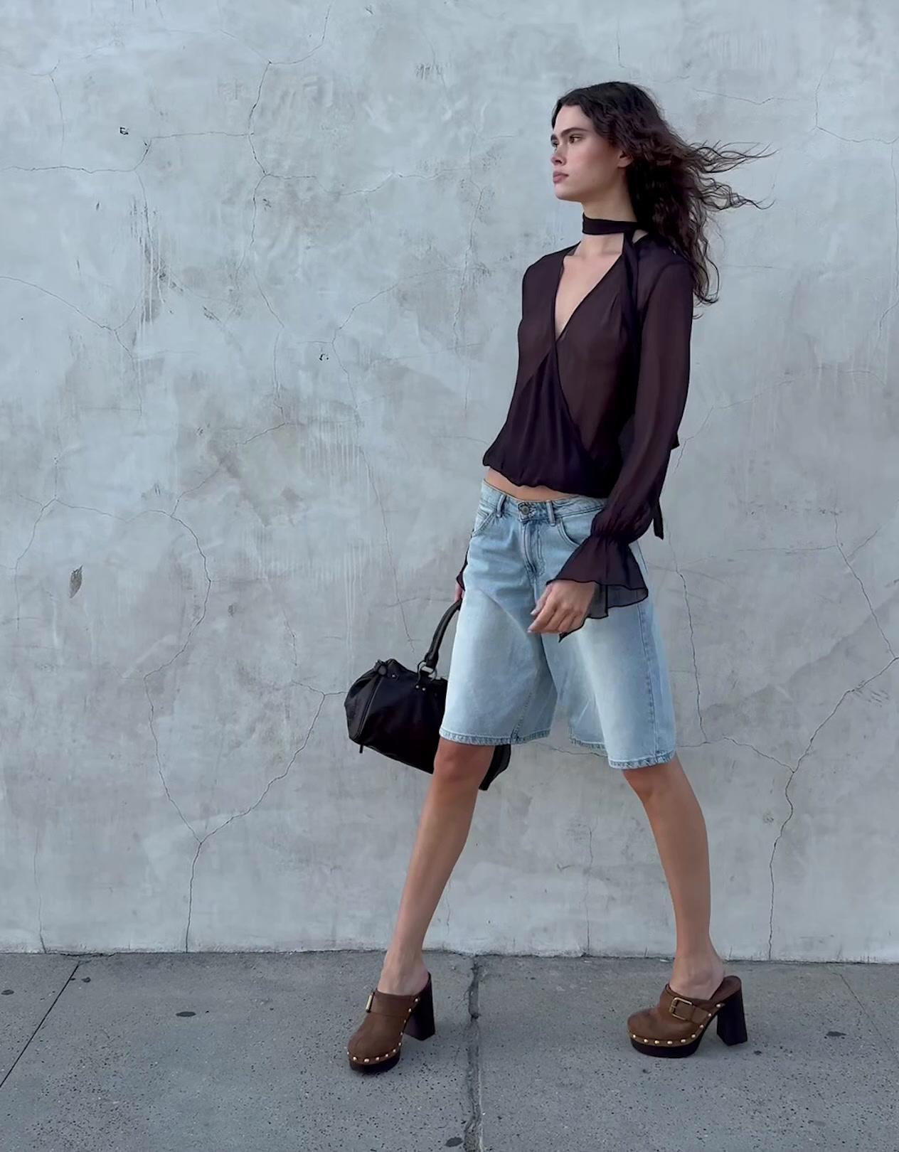 Baggy fit denim bermuda şort - Görsel 33