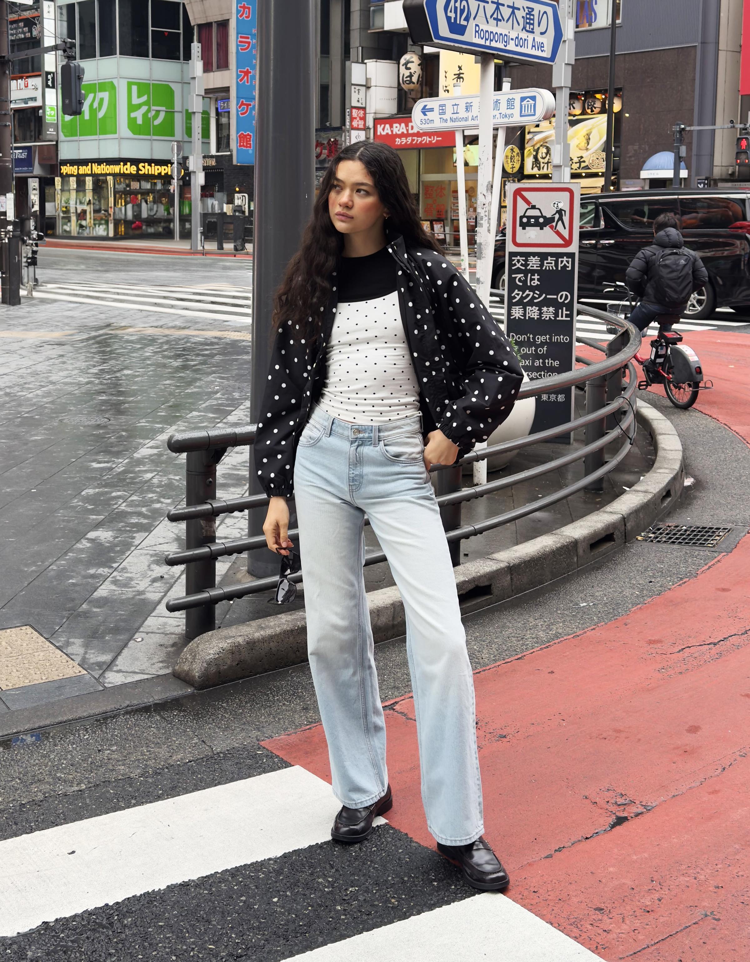 High-waist wide-leg straight jeans