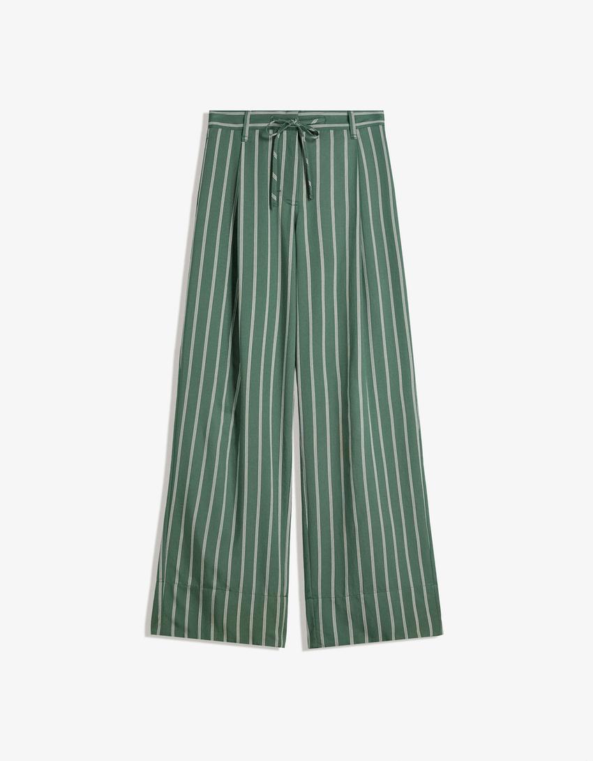 Wide-leg trousers with pleats-Green-4