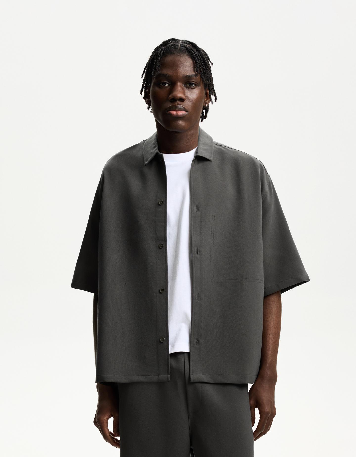 Camisa Tailored Camisas Color Gris Oscuro Bershka Camisa Manga