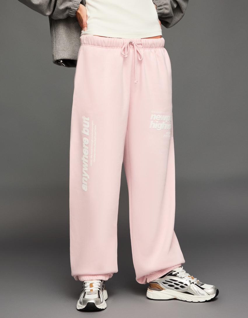 Printed plush joggers-Pink