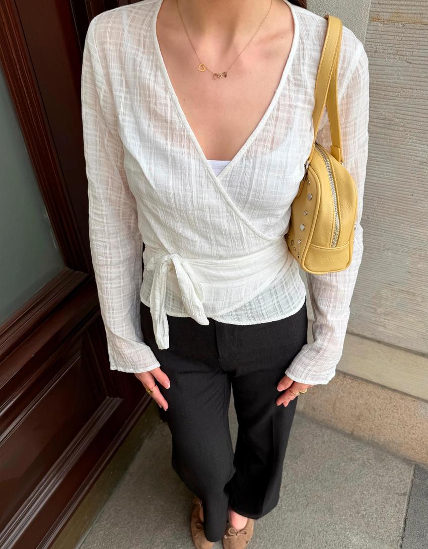 Blouse croisée imprimée-Écru