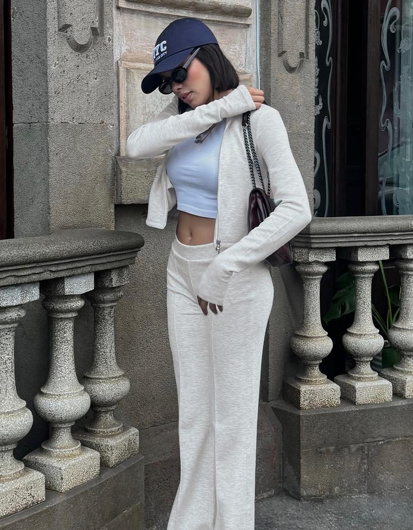 Calças flare soft com modal-Cinza