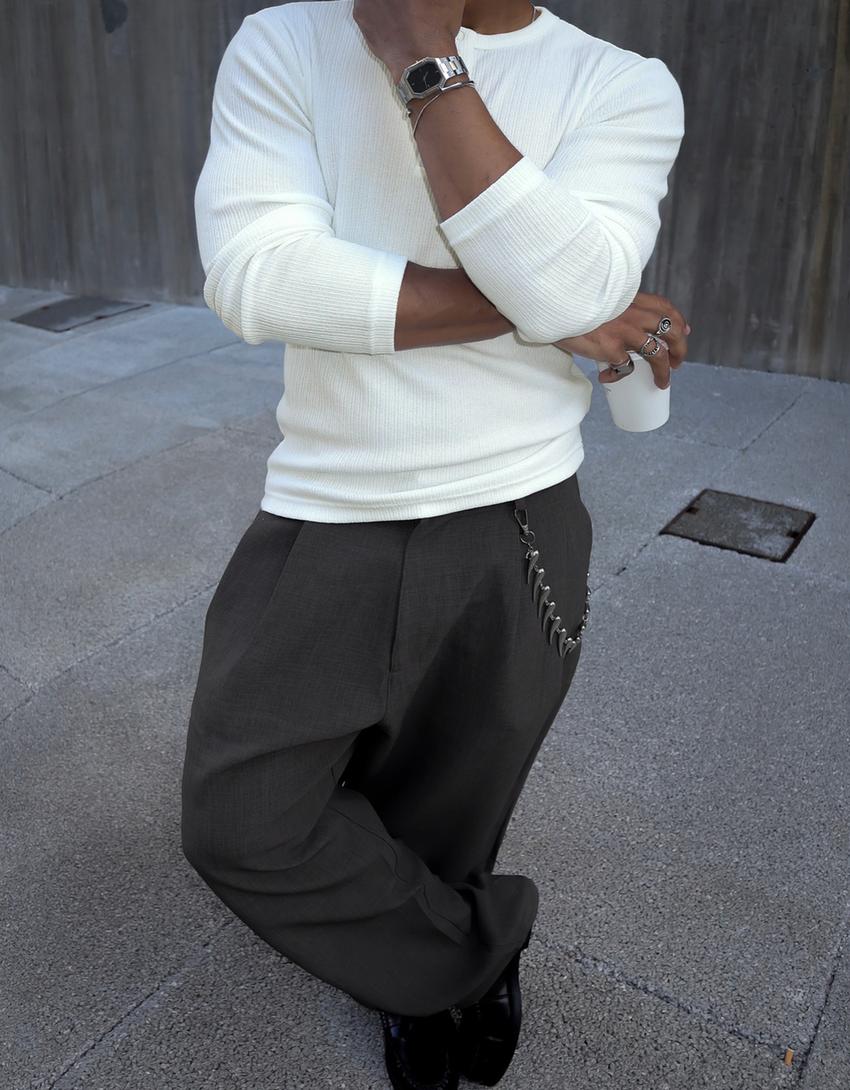 Textured henley T-shirt-Off white