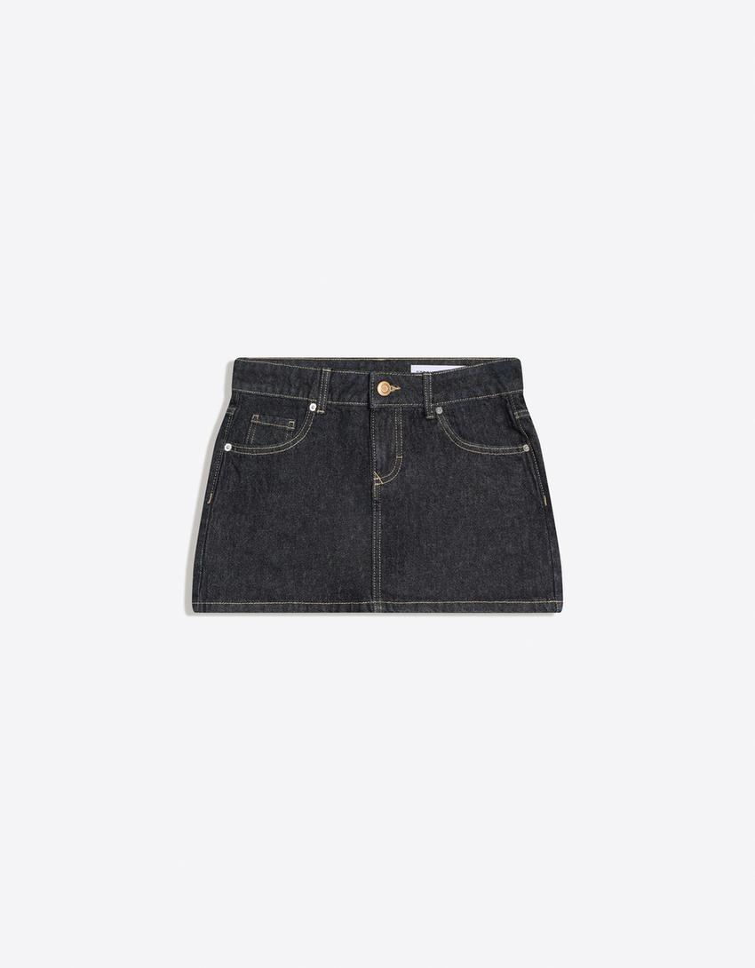 Denim mini skirt-Navy