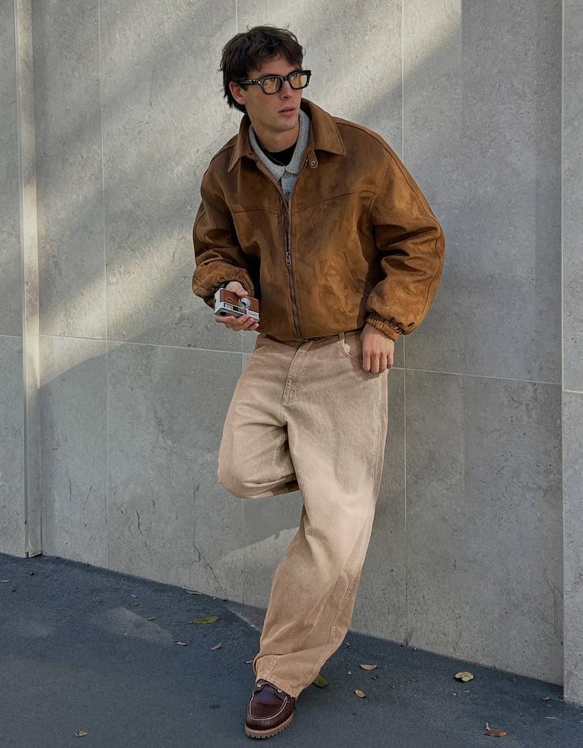 Super baggy corduroy trousers-Sand
