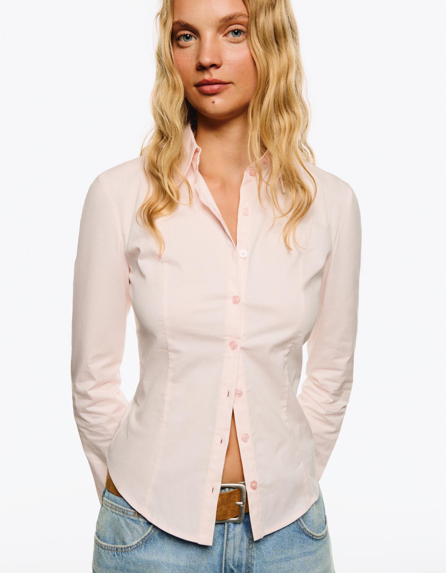 Bershka Camisa Entallada Manga Campana Mujer L Rosa