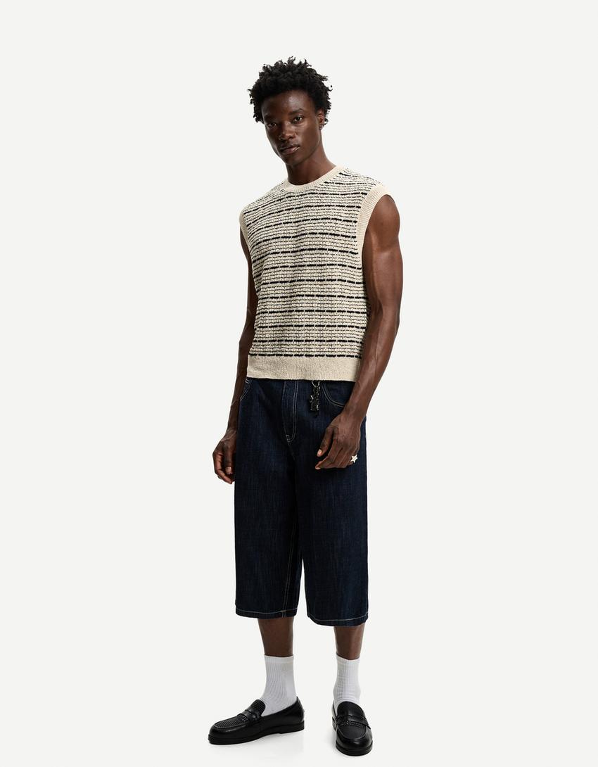 Gilet à rayures-Blanc / Noir