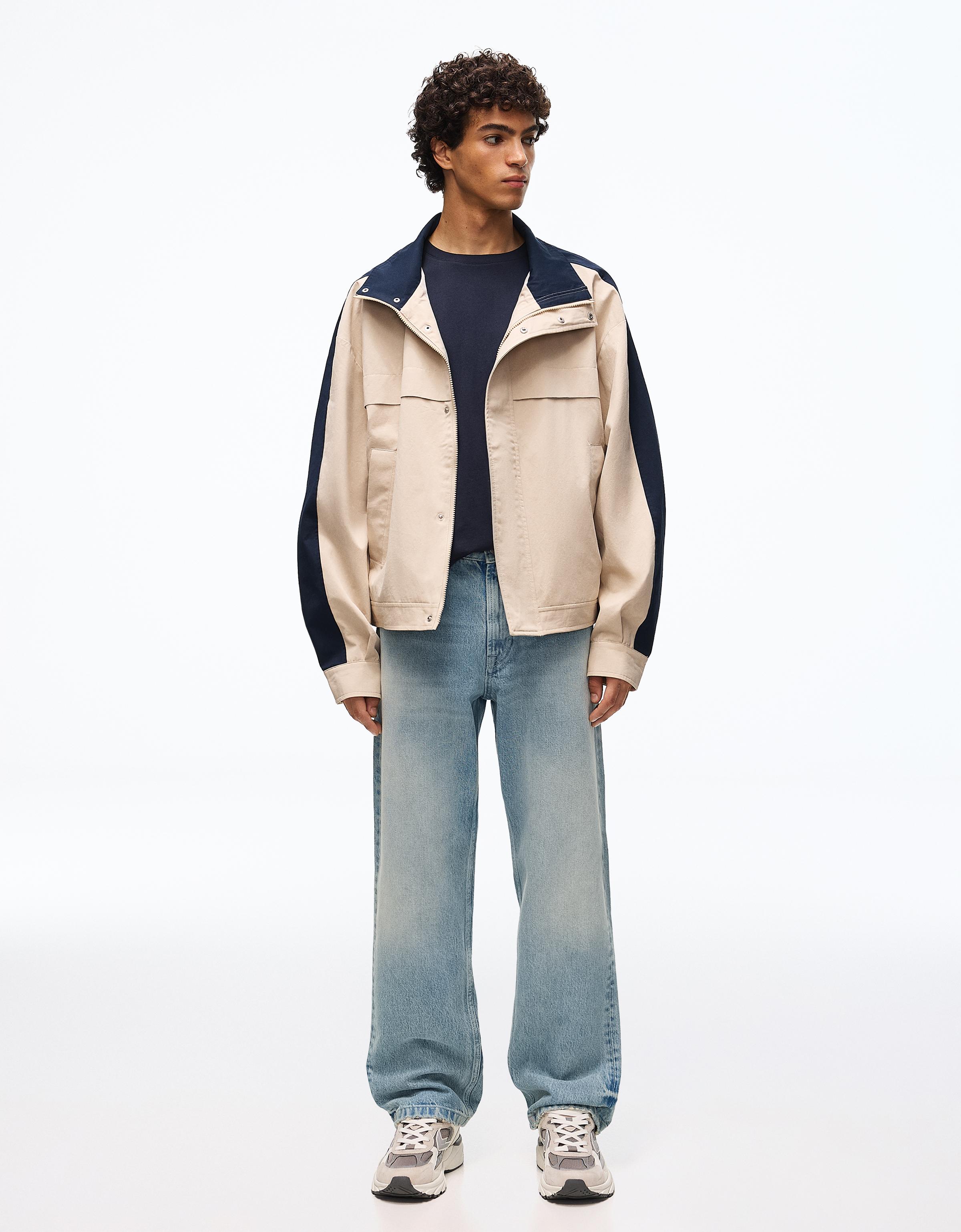 Bershka Jeans Straight Wide Hombre Azul Lavado