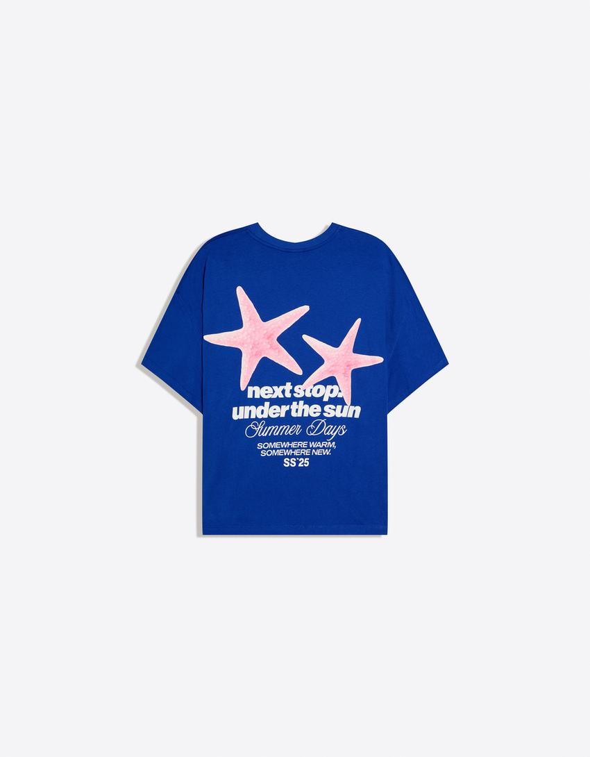 Printed short sleeve oversize T-shirt-Blue