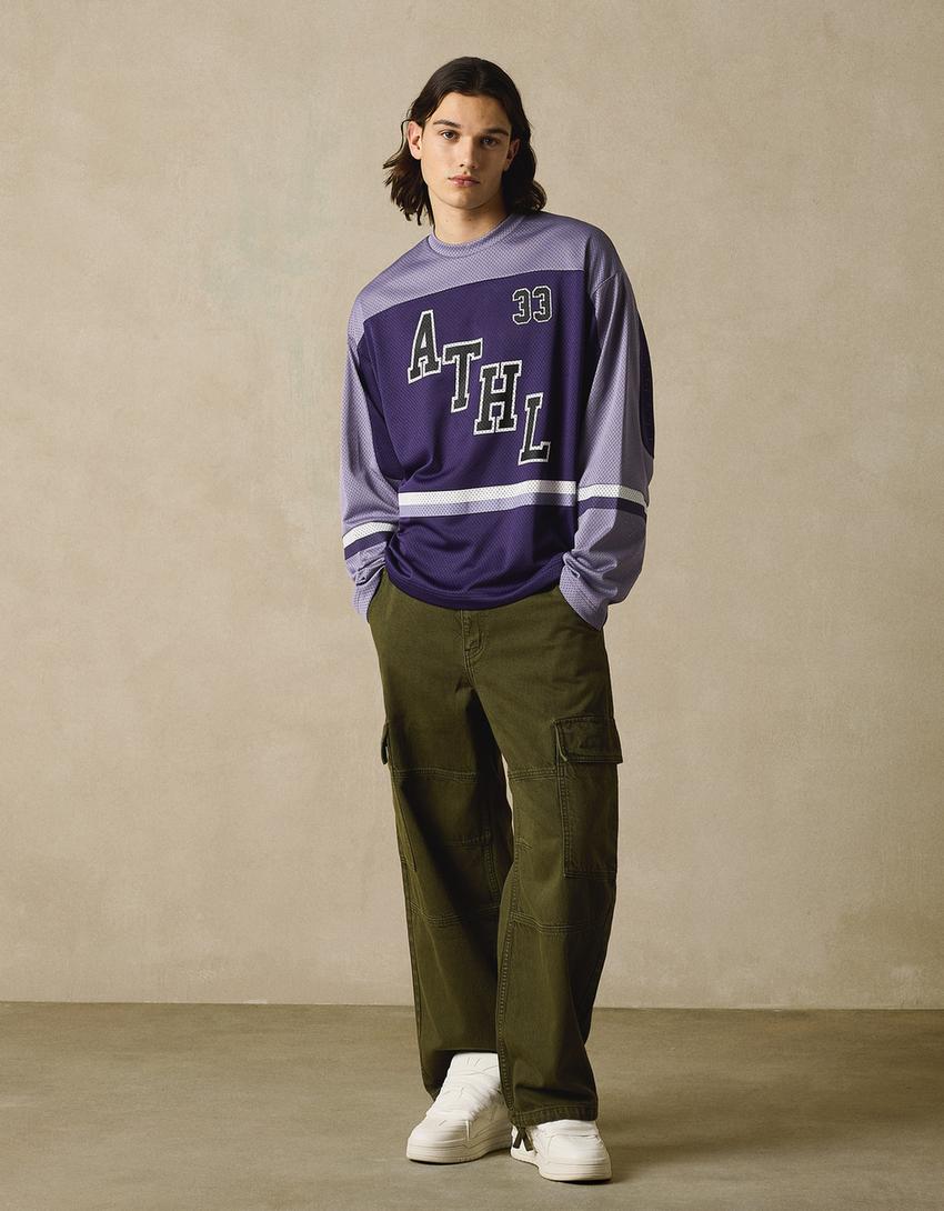 Camiseta manga larga mesh print-Morado