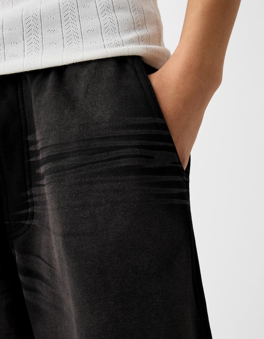 Бермуди с износен ефект-Черно-5