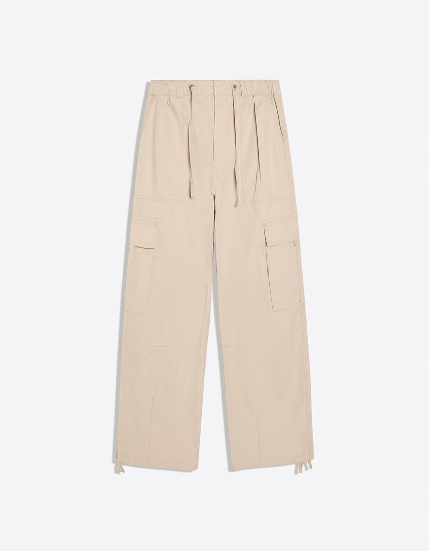 Spodnie cargo o kroju baggy-Piaskowy